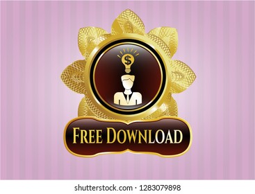  Gold shiny badge with business idea icon and Free Download text inside