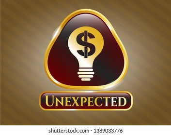  Gold shiny badge with business idea icon and Unexpected text inside