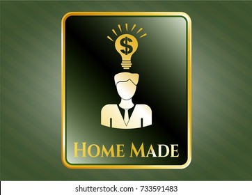  Gold shiny badge with business idea icon and Home Made text inside