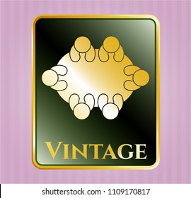  Gold shiny badge with business meeting teamwork icon and Vintage text inside