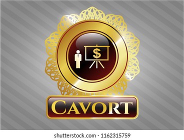  Gold shiny badge with business presentation icon and Cavort text inside