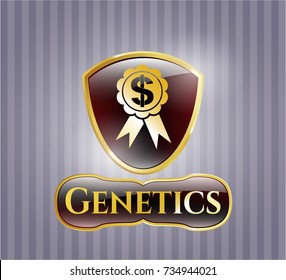  Gold shiny badge with business ribbon icon and Genetics text inside