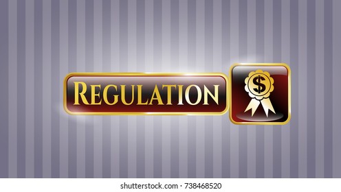  Gold shiny badge with business ribbon icon and Regulation text inside