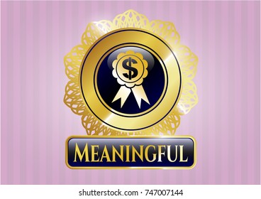  Gold shiny badge with business ribbon icon and Meaningful text inside