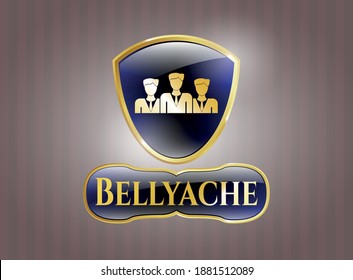 Gold shiny badge with business teamwork icon and Bellyache text inside