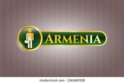  Gold shiny badge with businessman holding briefcase icon and Armenia text inside