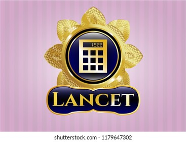  Gold shiny badge with calculator icon and Lancet text inside