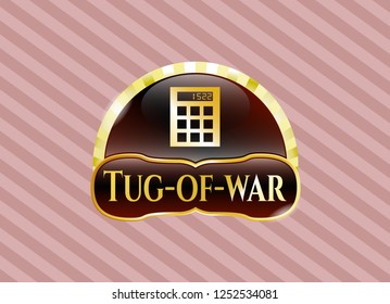  Gold shiny badge with calculator icon and Tug-of-war text inside