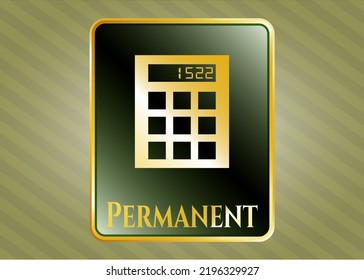 Gold shiny badge with calculator icon and Permanent text inside