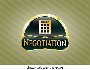  Gold shiny badge with calculator icon and Negotiation text inside
