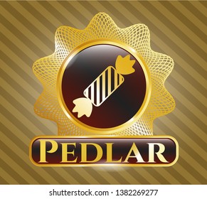  Gold shiny badge with candy icon and Pedlar text inside