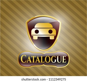   Gold shiny badge with car seen from front icon and Catalogue text inside