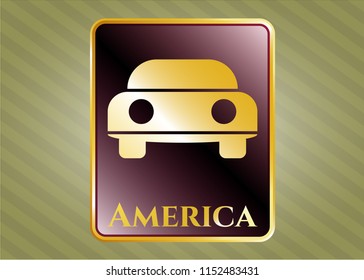  Gold shiny badge with car seen from front icon and America text inside