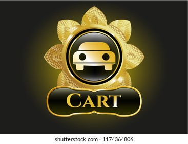  Gold shiny badge with car seen from front icon and Cart  text inside