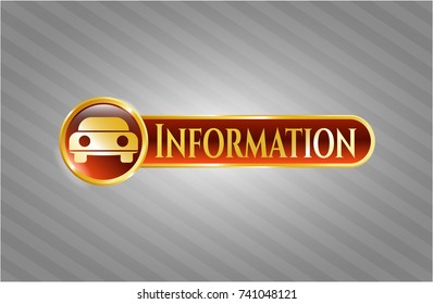  Gold shiny badge with car seen from front icon and Information text inside