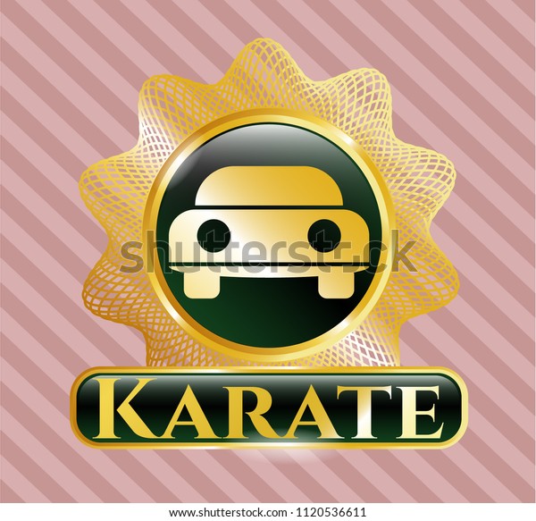  Gold shiny badge with car seen from front icon\
and Karate text inside