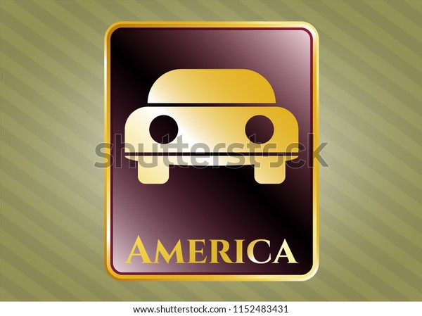  Gold shiny badge with car seen from front icon\
and America text inside