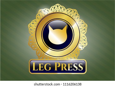  Gold shiny badge with cat face icon and Leg Press text inside
