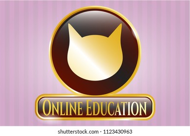  Gold shiny badge with cat face icon and Online Education text inside