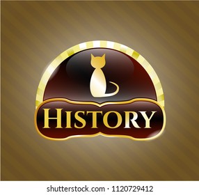  Gold shiny badge with cat icon and History text inside