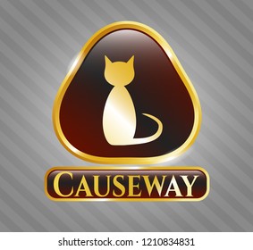  Gold shiny badge with cat icon and Causeway text inside