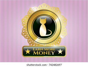  Gold shiny badge with cat icon and Earn More Money text inside