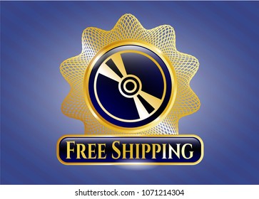   Gold shiny badge with CD or DVD disc icon and Free Shipping text inside