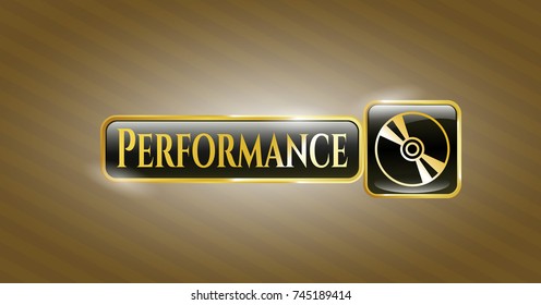  Gold shiny badge with CD or DVD disc icon and Performance text inside