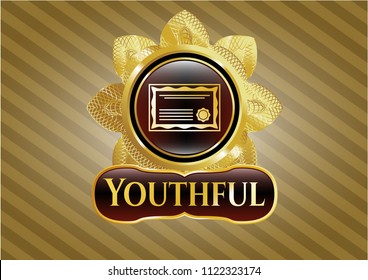  Gold shiny badge with certificate icon and Youthful text inside