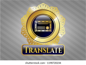  Gold shiny badge with certificate icon and Translate text inside
