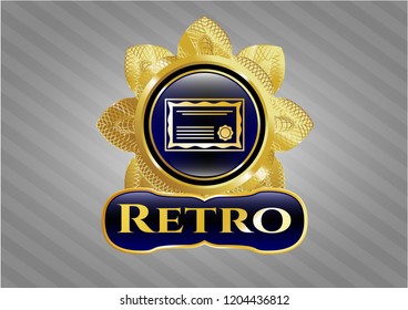  Gold shiny badge with certificate icon and Retro text inside