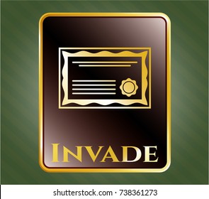  Gold shiny badge with certificate icon and Invade text inside