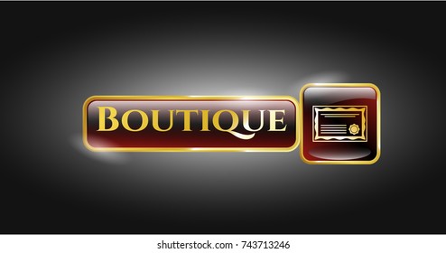  Gold shiny badge with certificate icon and Boutique text inside