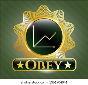  Gold shiny badge with chart icon and Obey text inside