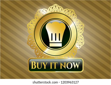  Gold shiny badge with chef hat icon and Buy it Now text inside
