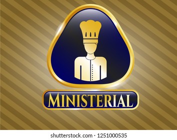  Gold shiny badge with chef icon and Ministerial text inside