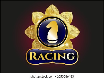  Gold shiny badge with chess knight icon and Racing text inside