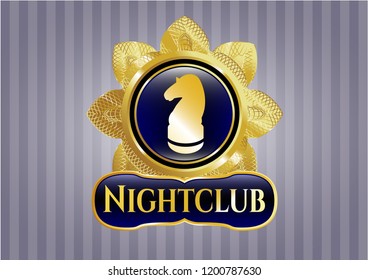  Gold shiny badge with chess knight icon and Nightclub text inside
