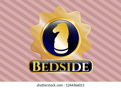  Gold shiny badge with chess knight icon and Bedside text inside