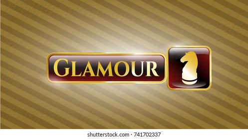  Gold shiny badge with chess knight icon and Glamour text inside