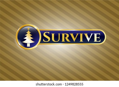  Gold shiny badge with christmas tree icon and Survive text inside