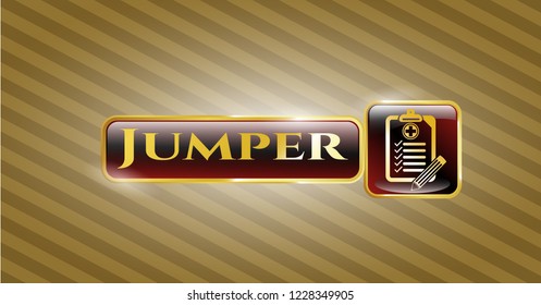  Gold shiny badge with clinic history icon and Jumper text inside