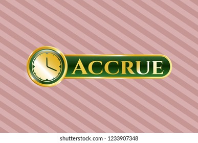  Gold shiny badge with clock, time icon and Accrue text inside