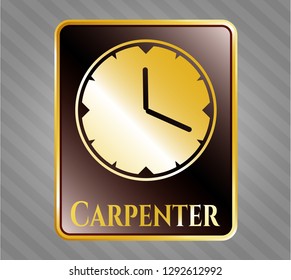  Gold shiny badge with clock, time icon and Carpenter text inside