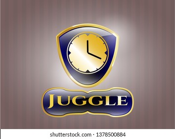  Gold shiny badge with clock, time icon and Juggle text inside