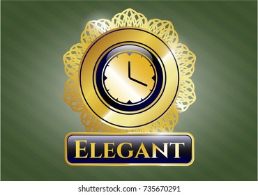  Gold shiny badge with clock, time icon and Elegant text inside