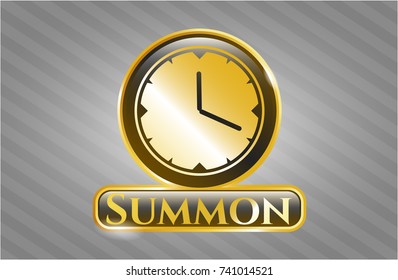  Gold shiny badge with clock, time icon and Summon text inside