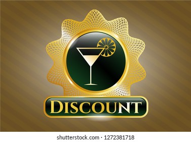  Gold shiny badge with cocktail glass icon and Discount text inside