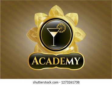  Gold shiny badge with cocktail glass icon and Academy text inside