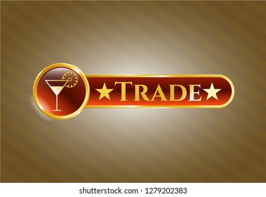   Gold shiny badge with cocktail glass icon and Trade text inside